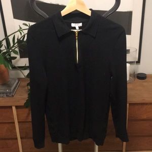 reiss waffled quarter zip black knit